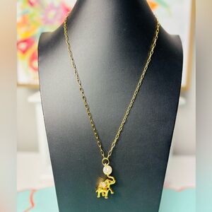 Kate Spade Gold Elephant Pendant Necklace with Pearl Accent. NWT